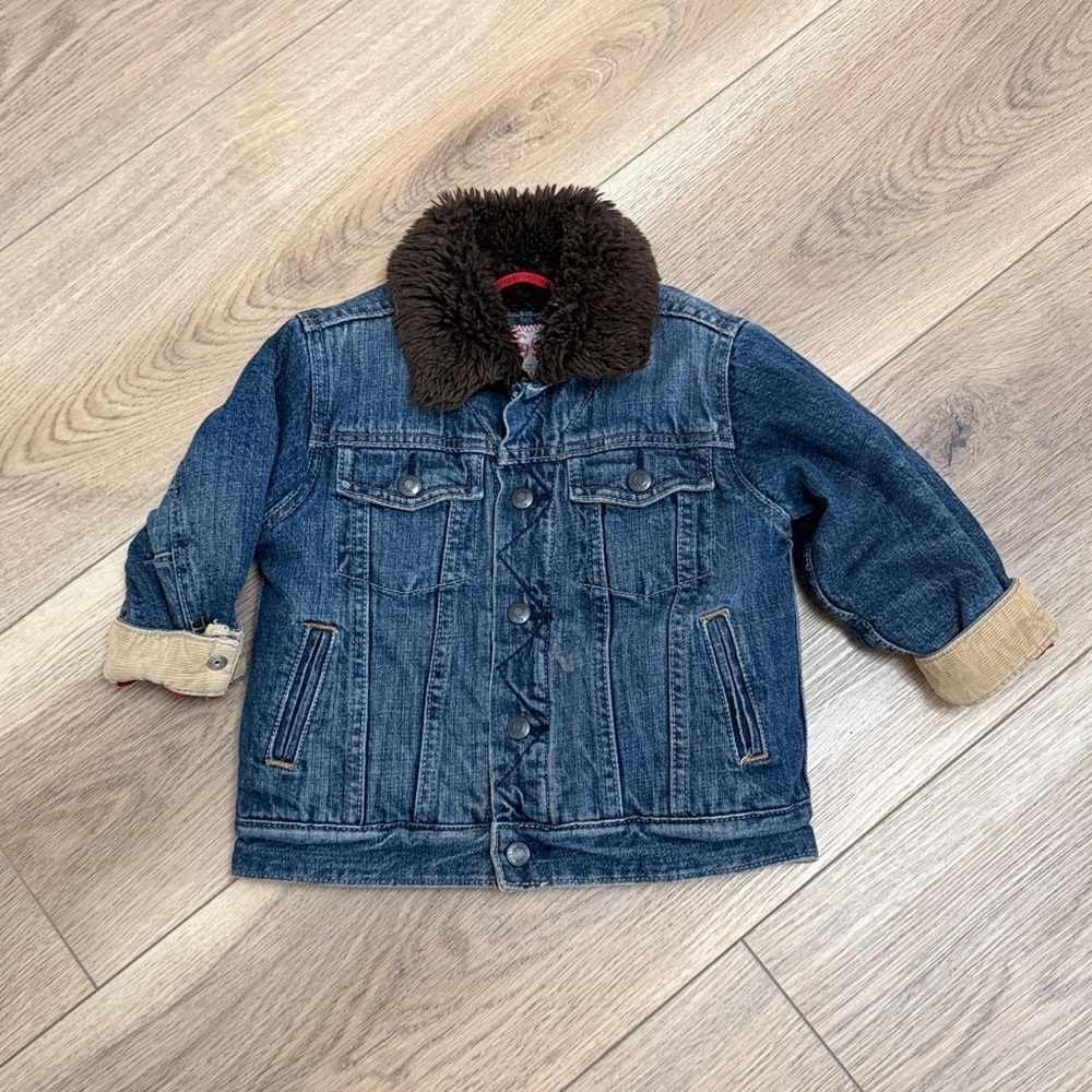 Vintage GAP Y2K Denim Fur Lined Sherpa Jacket Size 4